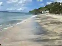 Sandstrand und Palmen an der Frigate Bay auf St. Kitts